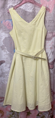 JOLIE & ELIZABETH Womens Small Dress White/Yellow Fit & Flare Sleeveless Belted