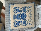 Handmade Vintage Needlepoint Pillow Blue White Greece — photo 1