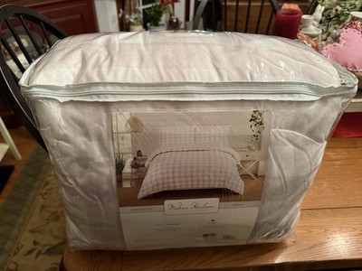 Modern Heirloom 3pc King Gingham Comforter SET w/Shams   Tan   Brand New