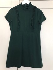 Zara Green Ruffle High Mock Neck Mini Dress UK Size M 10