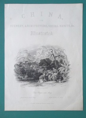 CHINA Dice Players near Amoy - 1858 Antique Print T. Allom