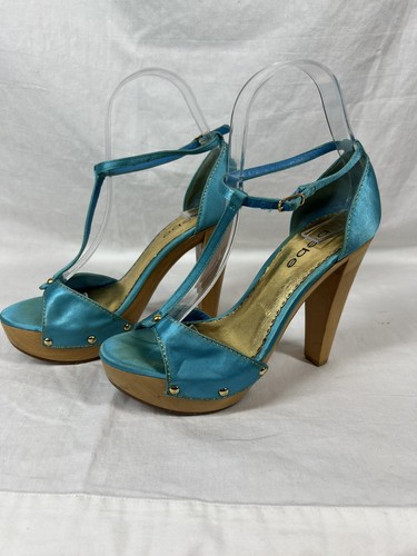Vintage Y2K türkis BEBE Holz offene Zehenpartie Plateau Heels Größe 6M - Bild 2 von 14
