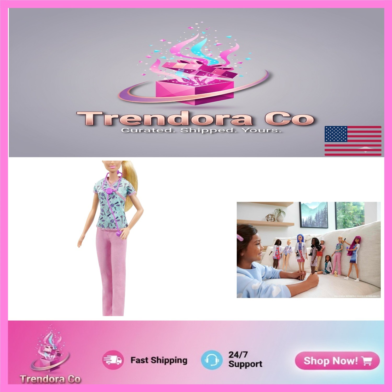 12-Inch Blonde Nurse Doll in Cute Scrubs with Stethoscope - 