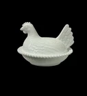 Vintage White Opaque Milk Glass Hen on Nest 7" Indiana Glass