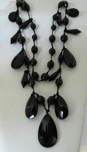Vintage Faceted Jet-Black Plastic Bead Necklace Joan Rivers