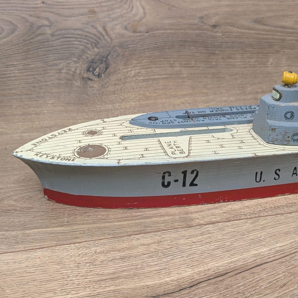 Keystone C-12 Aircraft Carrier 1930s Wooden Toy Boat Ship - Image 2 of 4