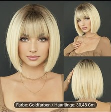 Perücke Bob Kurzhaar blond mit Pony – Kunsthaar 30cm – natürliche Optik