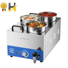 ETL Listed Commercial 12L Soup Warmer with 3 4L Pot Drain Seamless One-Piece Tan
