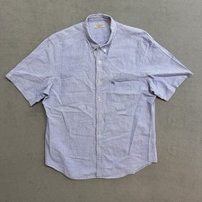 Burberry Brit Shirt XL Men's Button Up Short Sleeve Cotton Linen Blend Blue