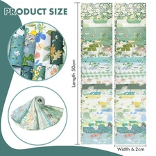 40x Green Cotton Twill Fabric Strips Pre-Cut Floral Patterns for Quilting