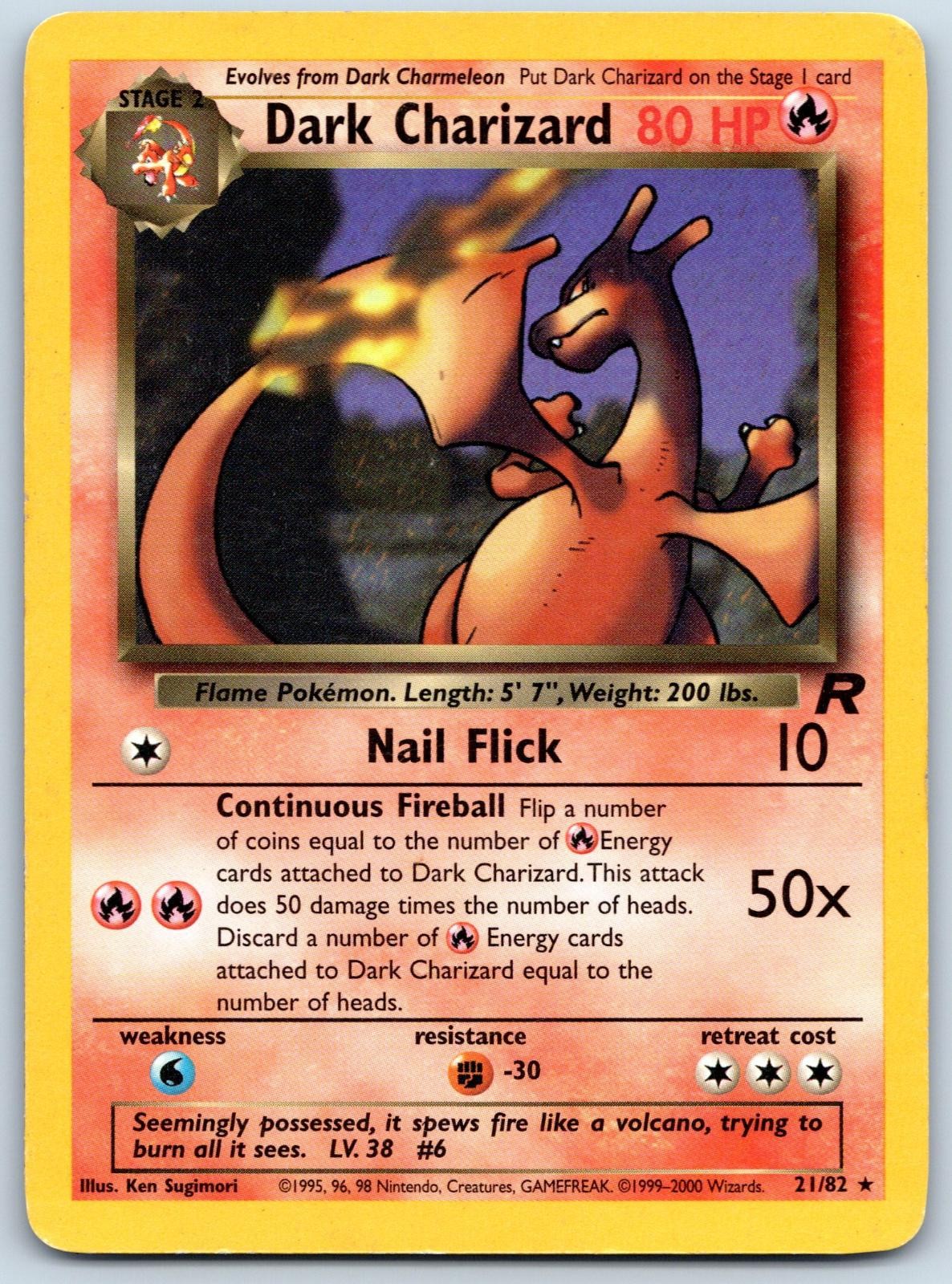 2000 POKEMON DARK CHARIZARD 21/82 RARE TEAM ROCKET UNLIMITED LIGHTLY PLAYED