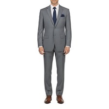 VINCI Men's Medium Gray Solid Color Elastic Waistband Classic Regular Fit Suit