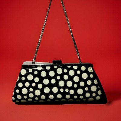 Vintage Black & White Polka Dot Clutch Purse w/ Tuck Away Strap By Neiman Marcus