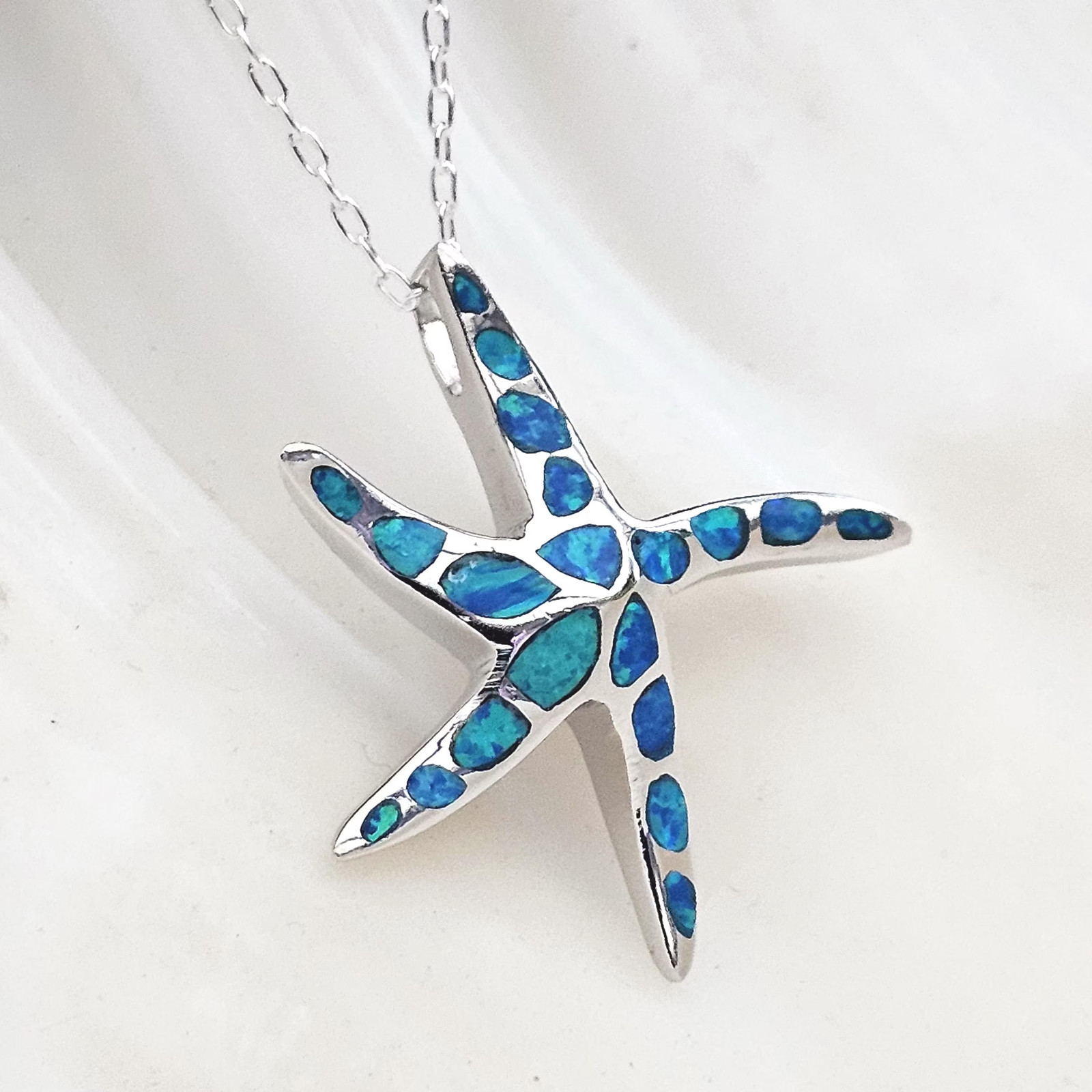 Opal Starfish Pendant Necklace 925 Silver Large Star Peruvian Jewellery & Boxed
