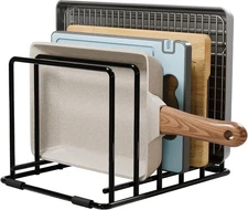 WUGEUSCH Kitchen Pan Organizer and Pot Rack, 5-Slot Steel Holder for Thin Pans,