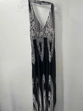 Pre-Owned Milano Black Size Large Printed Shift Maxi Sleeveless Dress