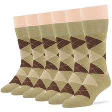 Men Cotton 6 Pairs Argyle Striped Dotted Dress Socks Large Black Brown Dark Navy