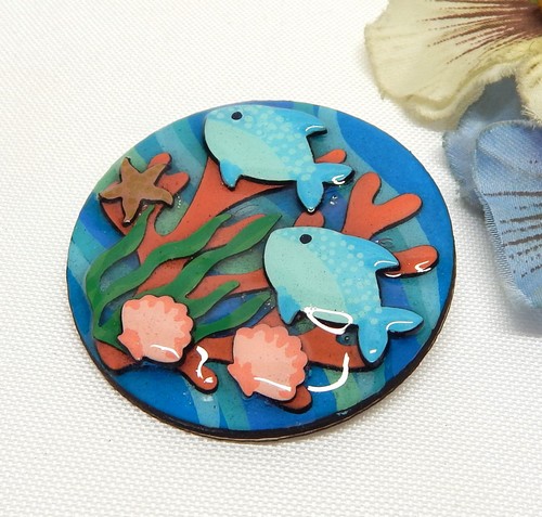 OCEAN THEMED MIXED MEDIA FISH PIN, OOAK COLLECTIBLE PIN BY ECHO & HARA ...