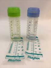 Playtex Baby Bottles Light Green BlueDesign Drop Ins 8oz Nipple Cap Bag Lot Of 2