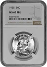 1955 50C Silver Franklin Half Dollar NGC Graded MS 63 FBL White in New Holder