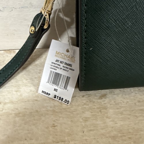 Michael Kors Jet Set Travel Large Double Zip Wallet Green Fast Shipping - Picture 2 of 9