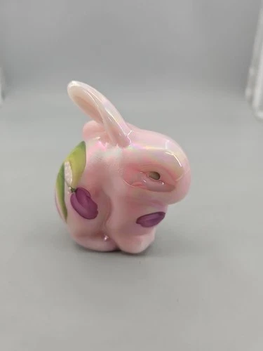 Fenton Iridized Rosalene Chubby Bunny Rabbit Figurine Tulips Hand Painted