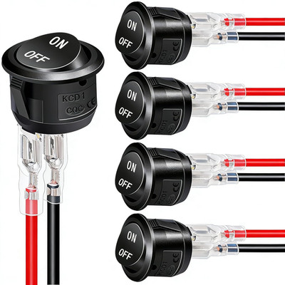 5x 12V Round Rocker Switch On/Off 2 Pin SPST Toggle for Car Boat RV Pre-Wired