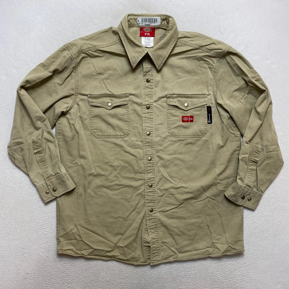 Camisa de trabajo Dickies FR manga larga abotonada color caqui tostado resistente al fuego para hombre XL Foto 2 de 4
