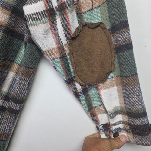 POL Anthropologie Giacca di Flanella con Cappuccio Shacket Donna Verde Marrone Plaid Snap S - Foto 5 di 16