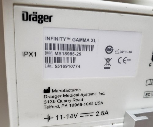 DRAGER INFINITY GAMMA XL PATIENT MONITOR MS18985-29 W/ VERSAMOUNT MS17338 ! V - Picture 3 of 7