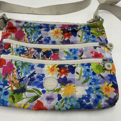 KIPLING Keiko PICNIC IN THE PARK Floral Gingham CROSSBODY BAG Acceptable Cond