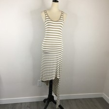 MICHAEL KORS Olive/Khaki White Striped High Low Asym Hem Maxi Dress Womens sz XS