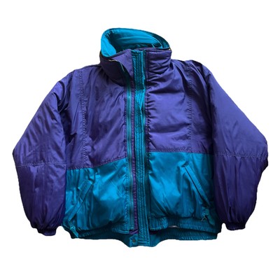 Vintage Eddie Bauer Down Jacket Womens L Reversible Goose Winter Coat