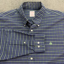 Brooks Brothers 346 Shirt Mens L Blue Green Plaid Non-Iron Supima Cotton L/S