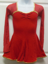Red Glittered tap romper Medium child velvet gold trimmed mesh long sleeve