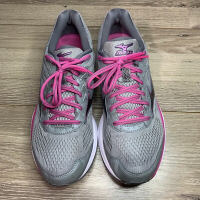 Mizuno Womens Wave Rider 20 Grey Pink Running Training Shoes