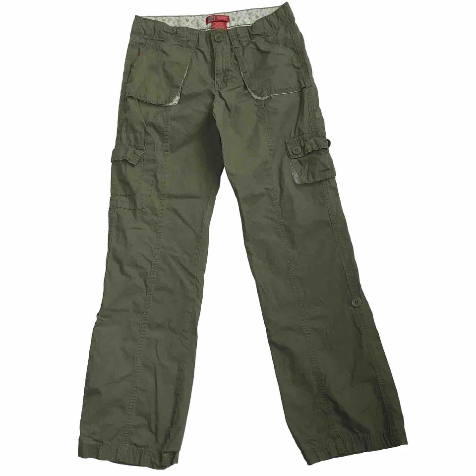 Pantalones de Carga Y2K Glory Desteñidos Niñas 16 Enrollables Verde Grunge Patinador Floral Senderismo Foto 2 de 4