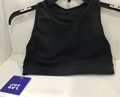 Joy Lab Sports Bra Double Layer High Neck Seamless Black Active Power Mesh Sz XS