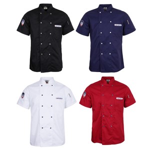 Chef-Coat-Jacket-Men-Women-Kitchen-Short-Sleeve-Badge-Hotel-Cook-Uniform-Top