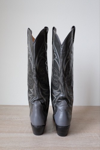 Tony Lama Gray Black Cowboy Boots Boho Rodeo Wingtip Vintage Womens 6 US - Picture 5 of 6