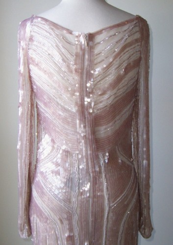 Vestido ELIE SAAB Rosa Pálido Lentejuelas Adornado Con Cuentas Manga Larga 40 6 - Imagen 9 de 9