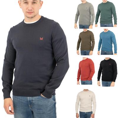Crew Clothing Herren Pullover Rundhals Langarm Bio Baumwolle Strick Uni