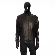 FENDI 5600 Black Leather Biker Jacket - Embossed Logo