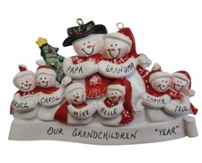 Personalized Snowman Family of 8 Christmas Ornament