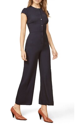NWOT Reformation Marina Navy Blue Wide Leg Crepe Jumpsuit Size