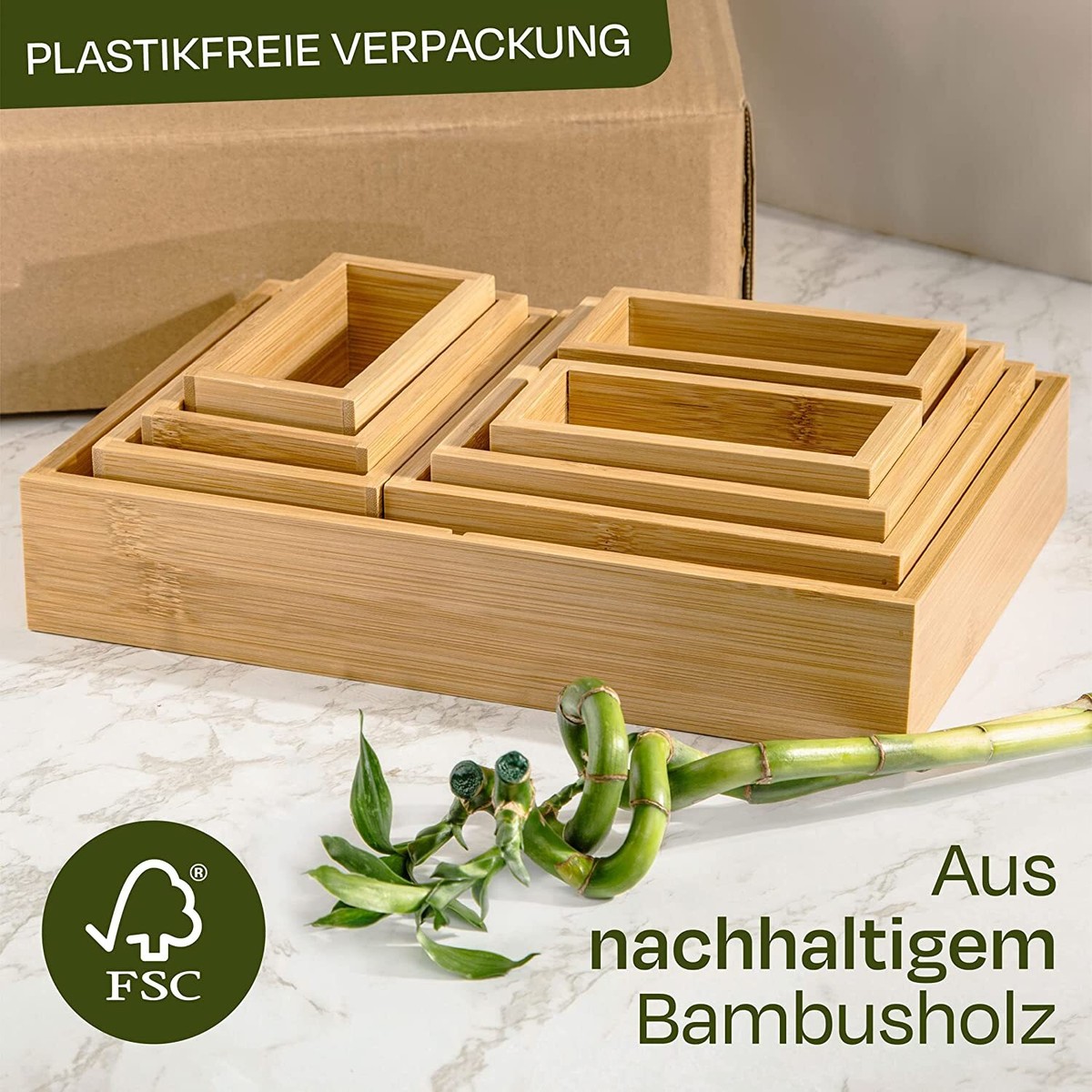5-teiliger Bambus-Schubladen-Organizer – Praktische Aufbewahrung Für Küche, Bad, Büro, Schmuck & Kosmetik