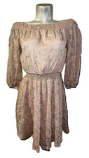 ASTR THE LABEL Size M Pink Eyelet Off the Shoulder Floral 3/4 Sleeve Mini Dress