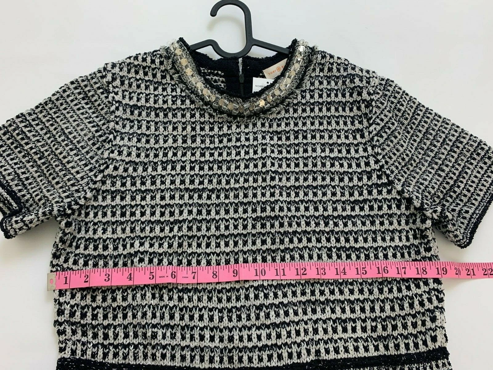 Abito nuovo Tory Burch impreziosito da frange in tweed taglia S