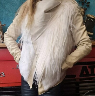 Helmut Lang Goat Rabbit Fur Lamb Leather Coat Jacket Sz M