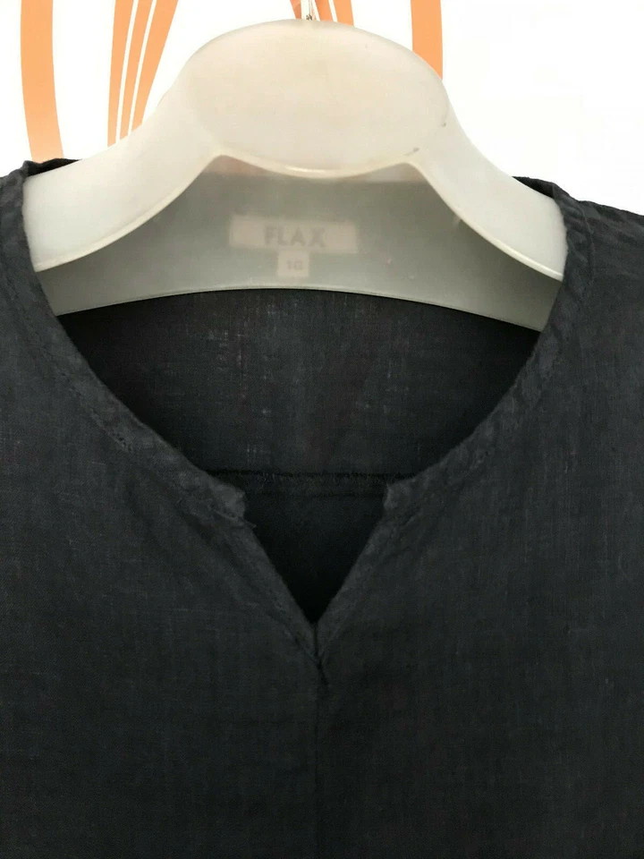 FLAX Lino TÚNICA VERDADERA Sin Mangas L 1G 2G Camisola Camiseta sin Mangas Crema o Negro Plus Foto 4 de 4